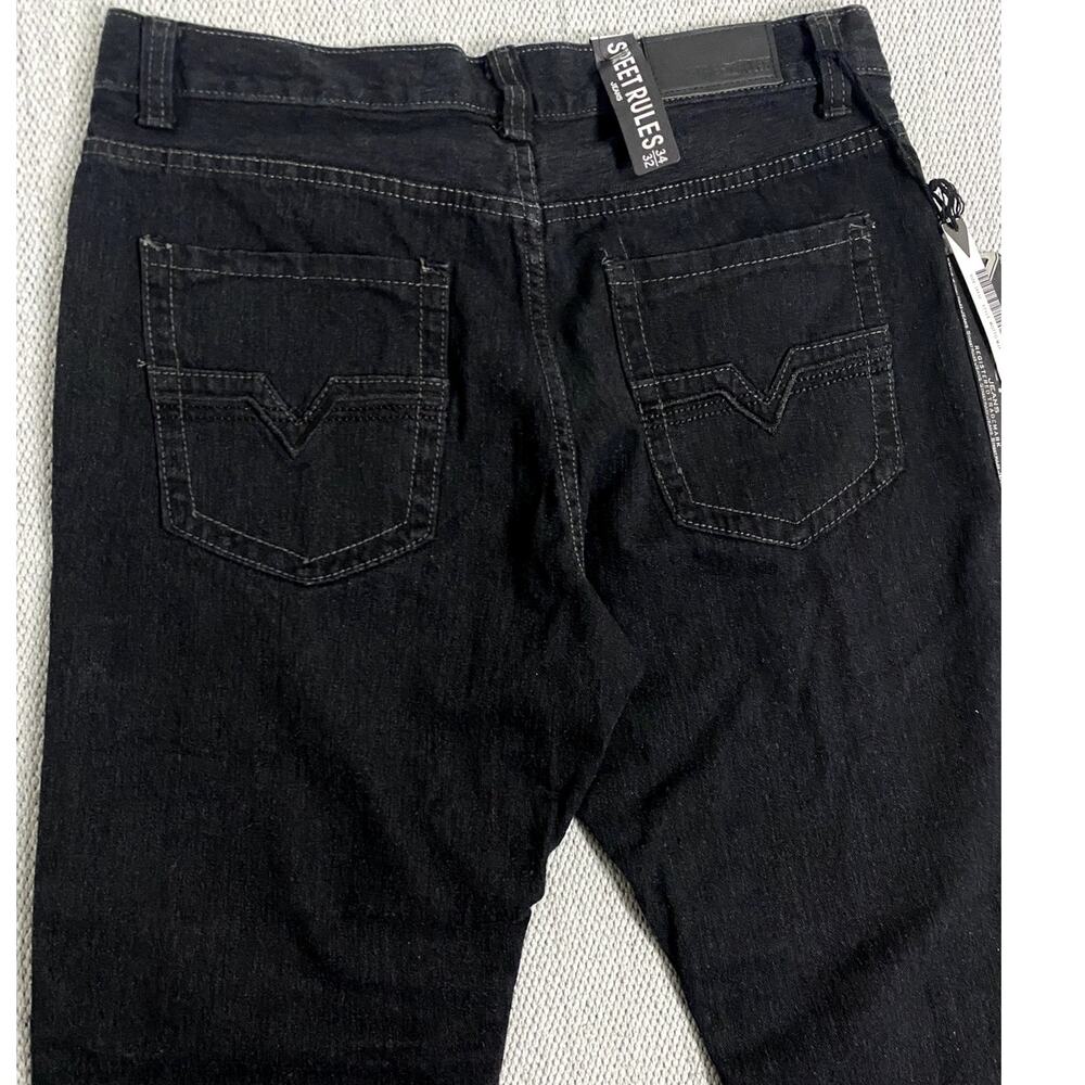Street Rules Jeans Mens 34X32 Black Loose Straight Distressed Moto Street Cotton